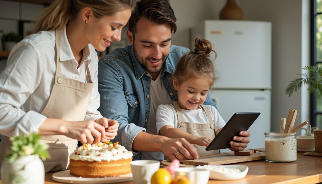 South African family baking cake with allulose in modern kitchen