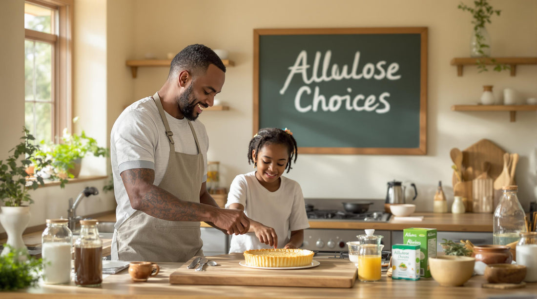 South African family in kitchen with allulose syrup and powder