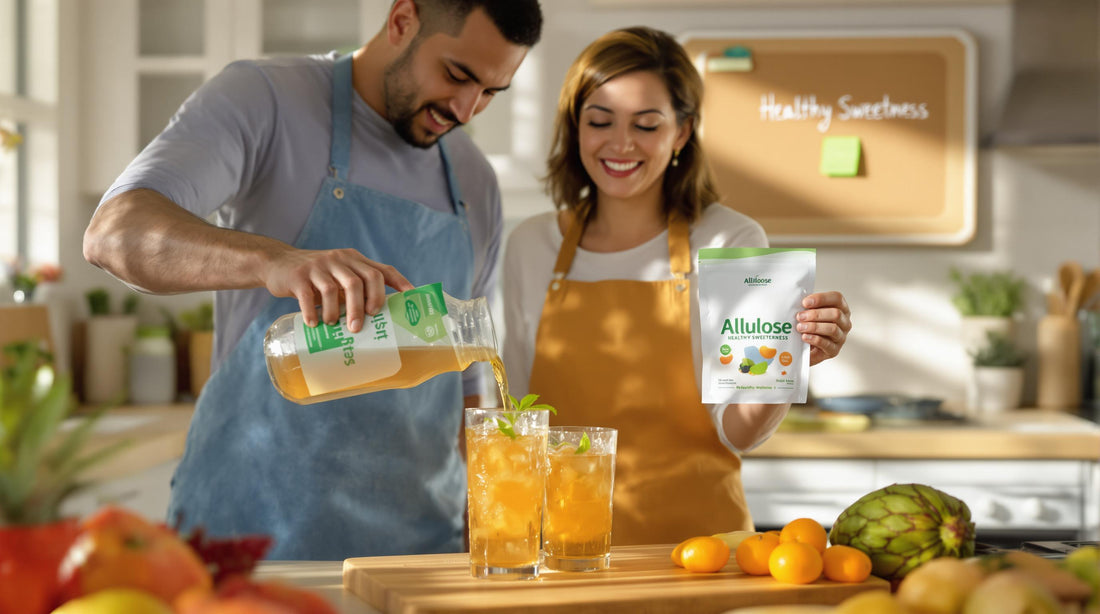 South Africans preparing allulose-sweetened drinks in a sunlit kitchen