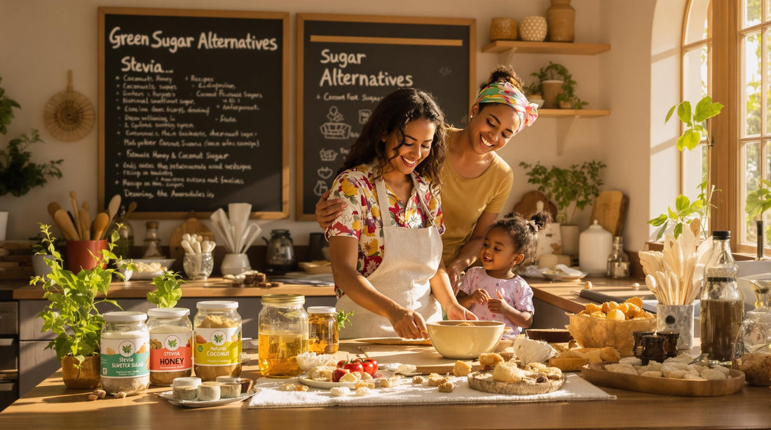 South African family baking with sugar alternatives on counter